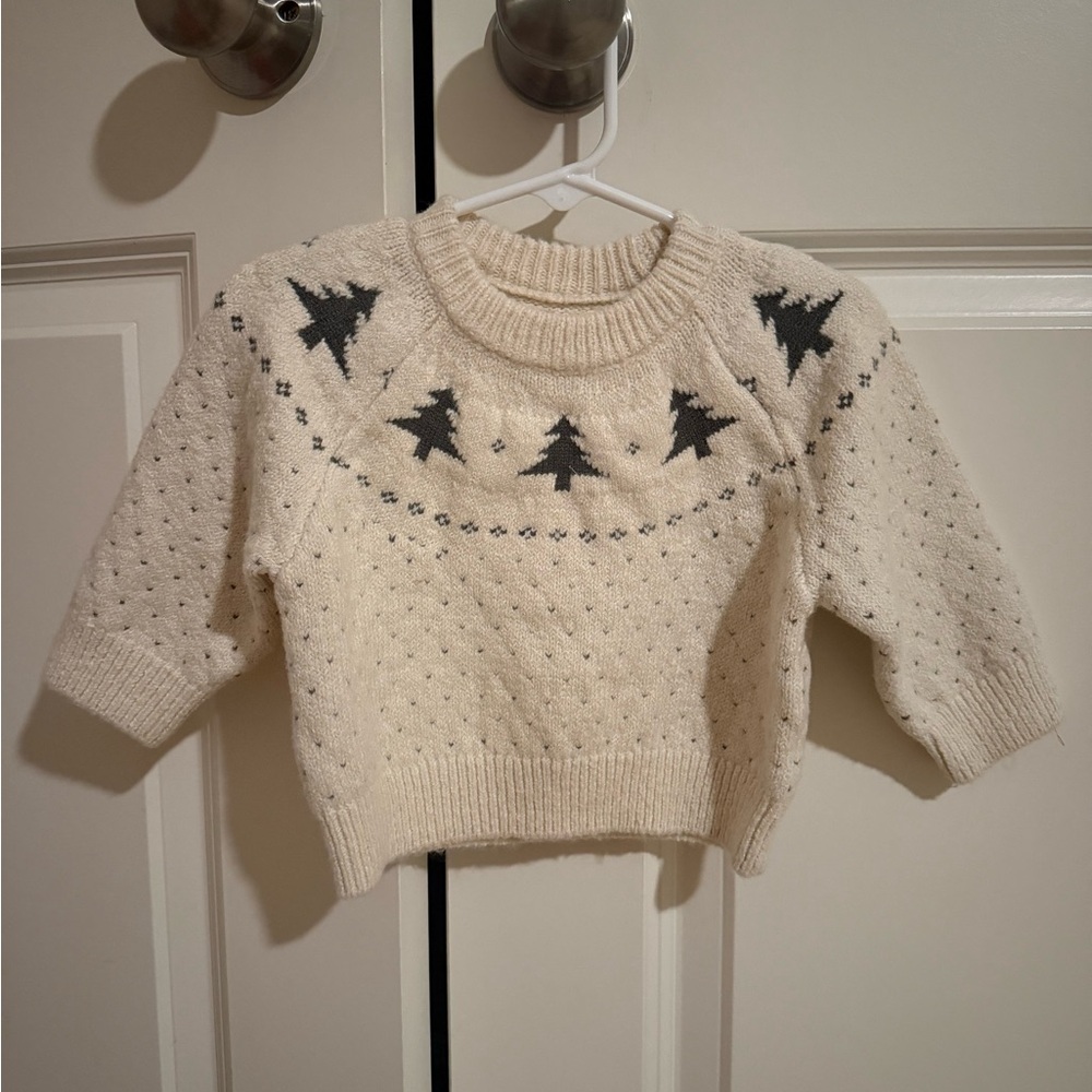Rylee + Cru Cream Sweater with Christmas Trees 6-12 mo